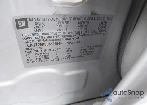 2013 Chevrolet Captiva Sport 2Ls from USA, damaged, VIN 3GNFL2EK5DS522944